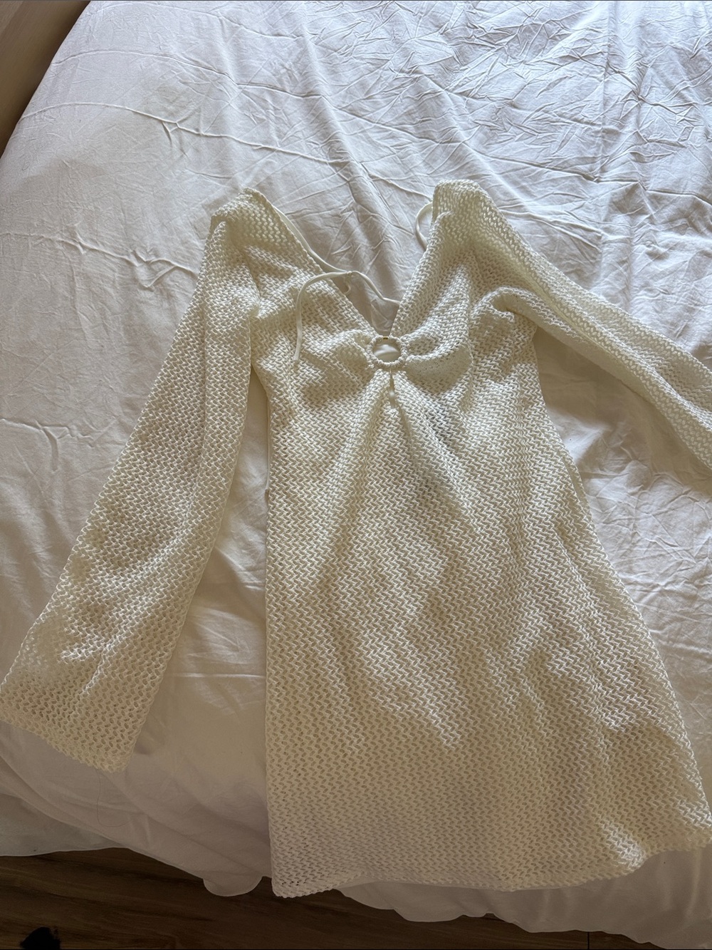 Fashion Nova Long Sleeve Ring-Front Knit Mini Dress in Cream